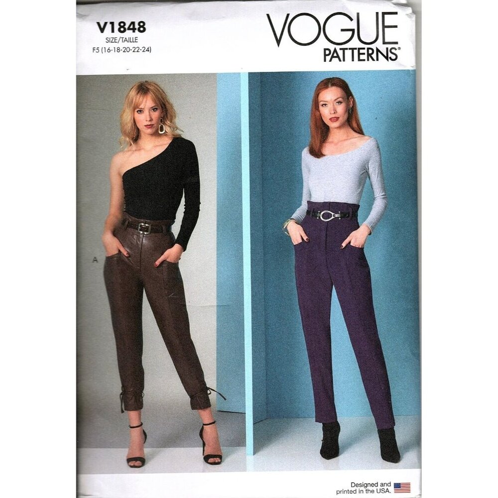 Vogue V1848 Misses or Petite 16 to 24 High Waisted Pants Uncut Sewing Pattern